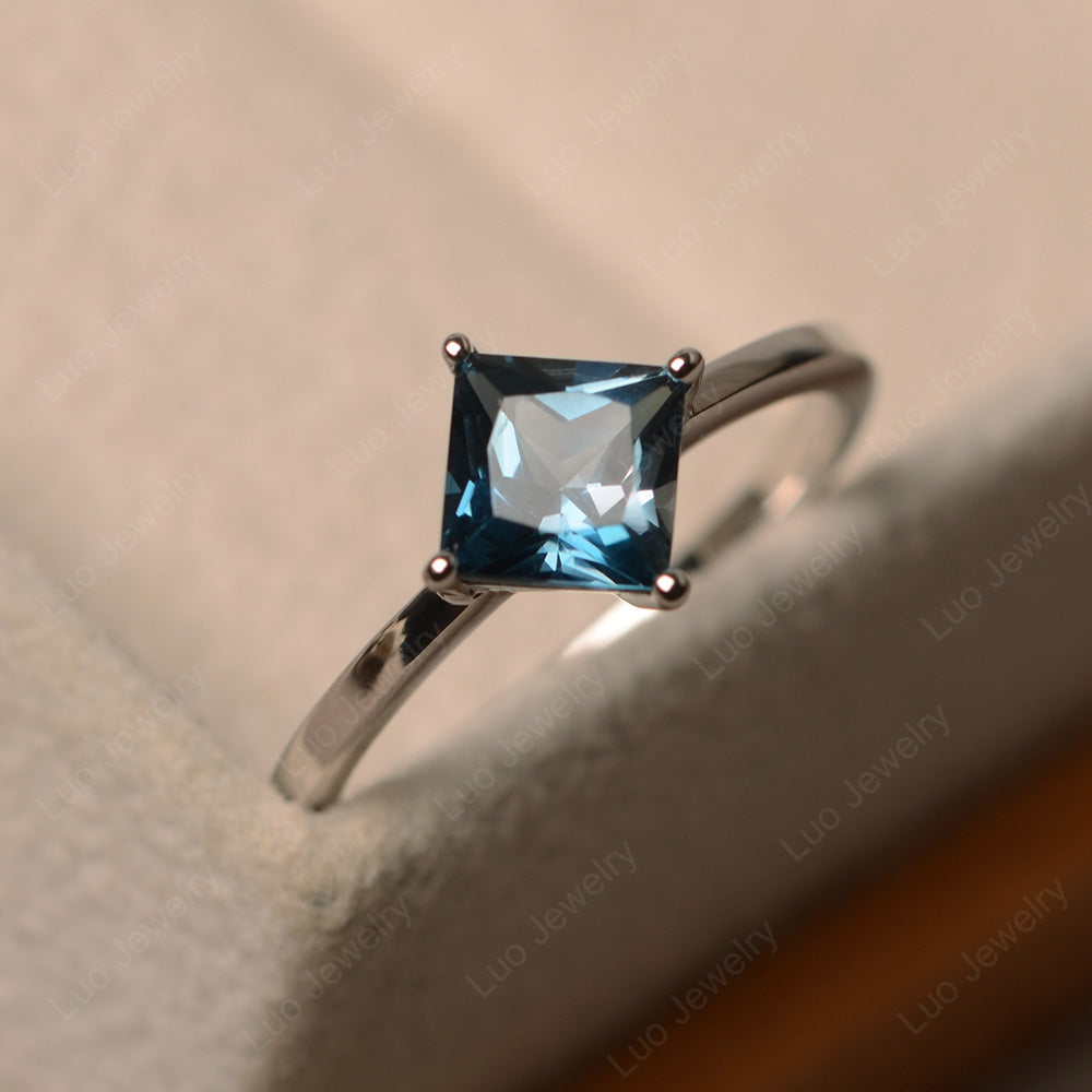 Princess London Blue Topaz Solitaire Engagement Ring - LUO Jewelry