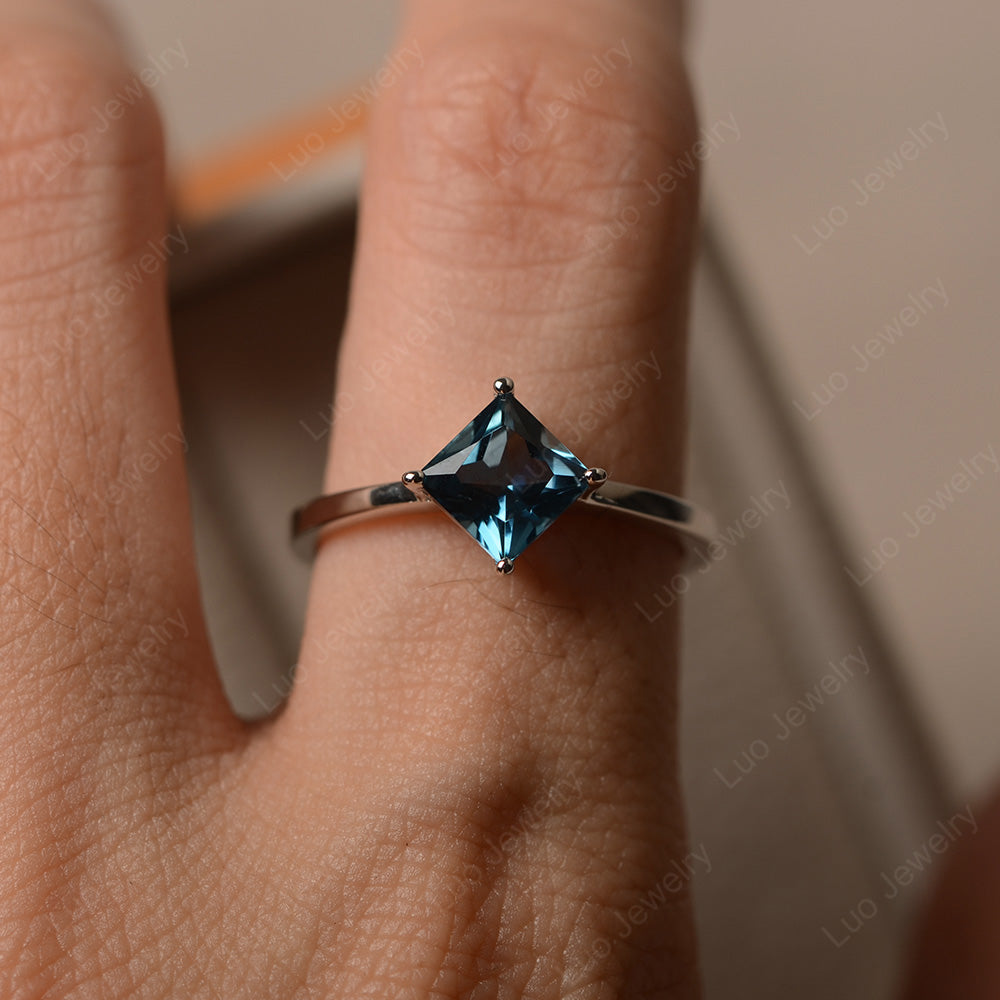 Princess London Blue Topaz Solitaire Engagement Ring - LUO Jewelry
