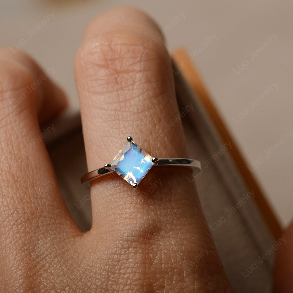 Princess Moonstone Solitaire Engagement Ring - LUO Jewelry