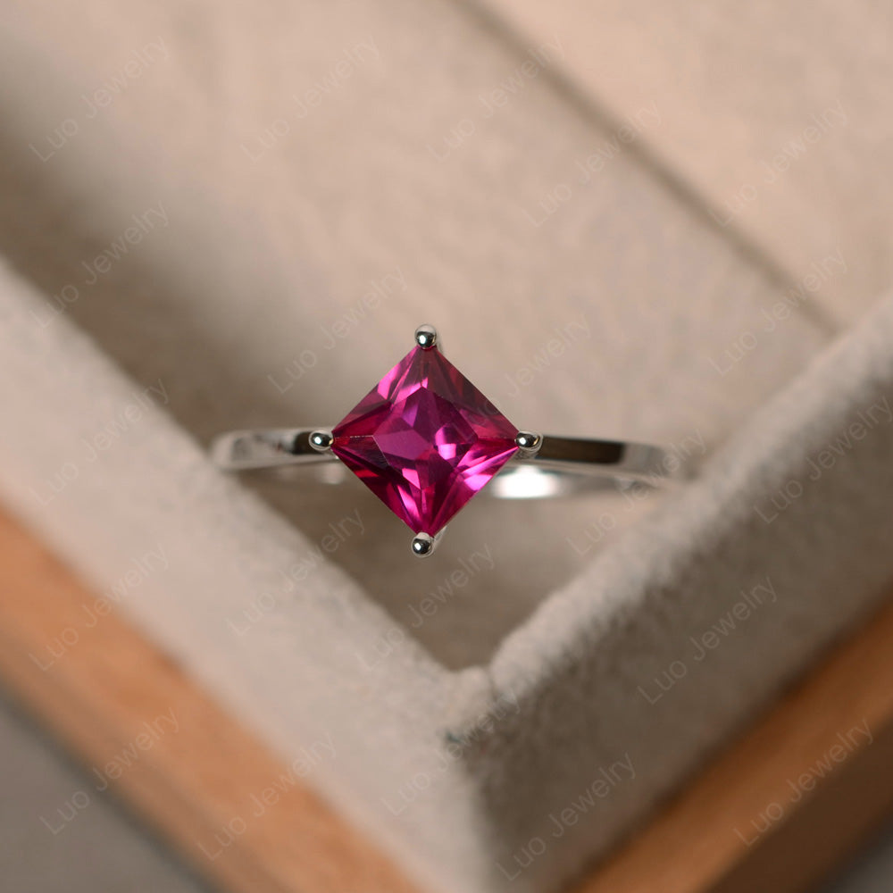 Princess Ruby Solitaire Engagement Ring - LUO Jewelry