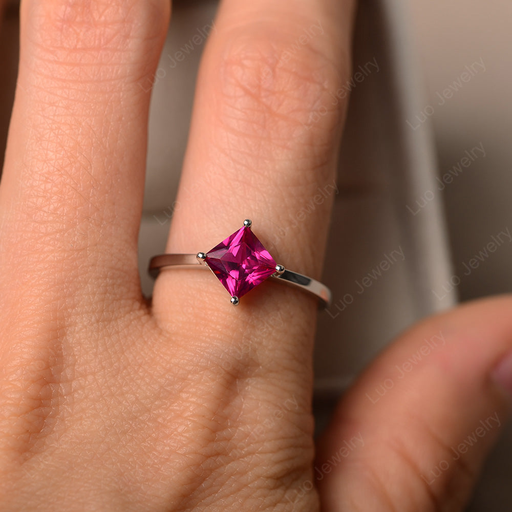 Princess Ruby Solitaire Engagement Ring - LUO Jewelry