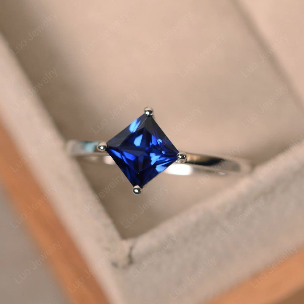 Princess Lab Sapphire Solitaire Engagement Ring - LUO Jewelry