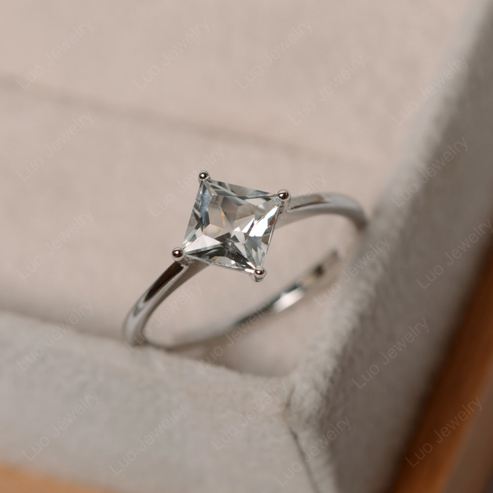 Princess White Topaz Solitaire Engagement Ring - LUO Jewelry