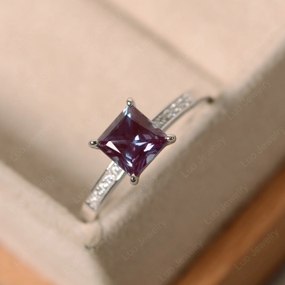 Simple Princess Cut Alexandrite Wedding Ring - LUO Jewelry