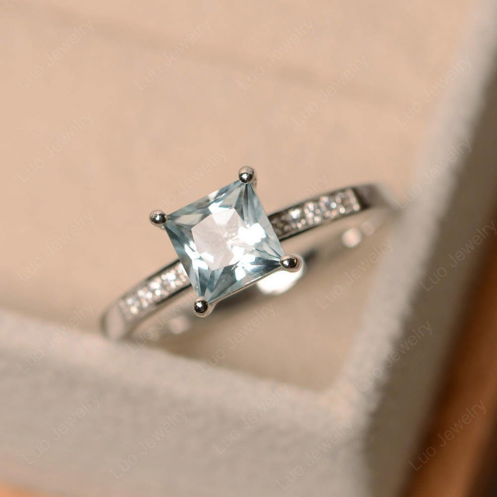 Simple Princess Cut Aquamarine Wedding Ring - LUO Jewelry