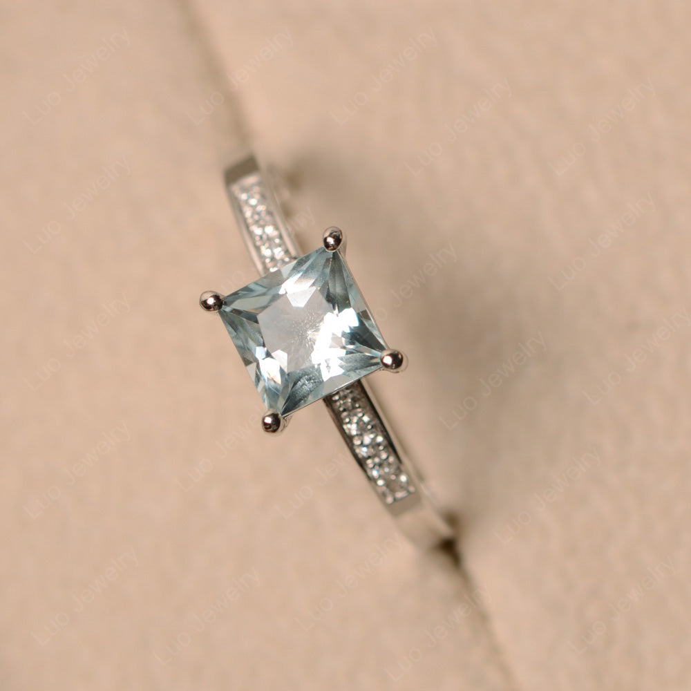 Simple Princess Cut Aquamarine Wedding Ring - LUO Jewelry