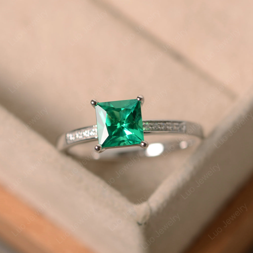 Simple Princess Cut Lab Emerald Wedding Ring - LUO Jewelry