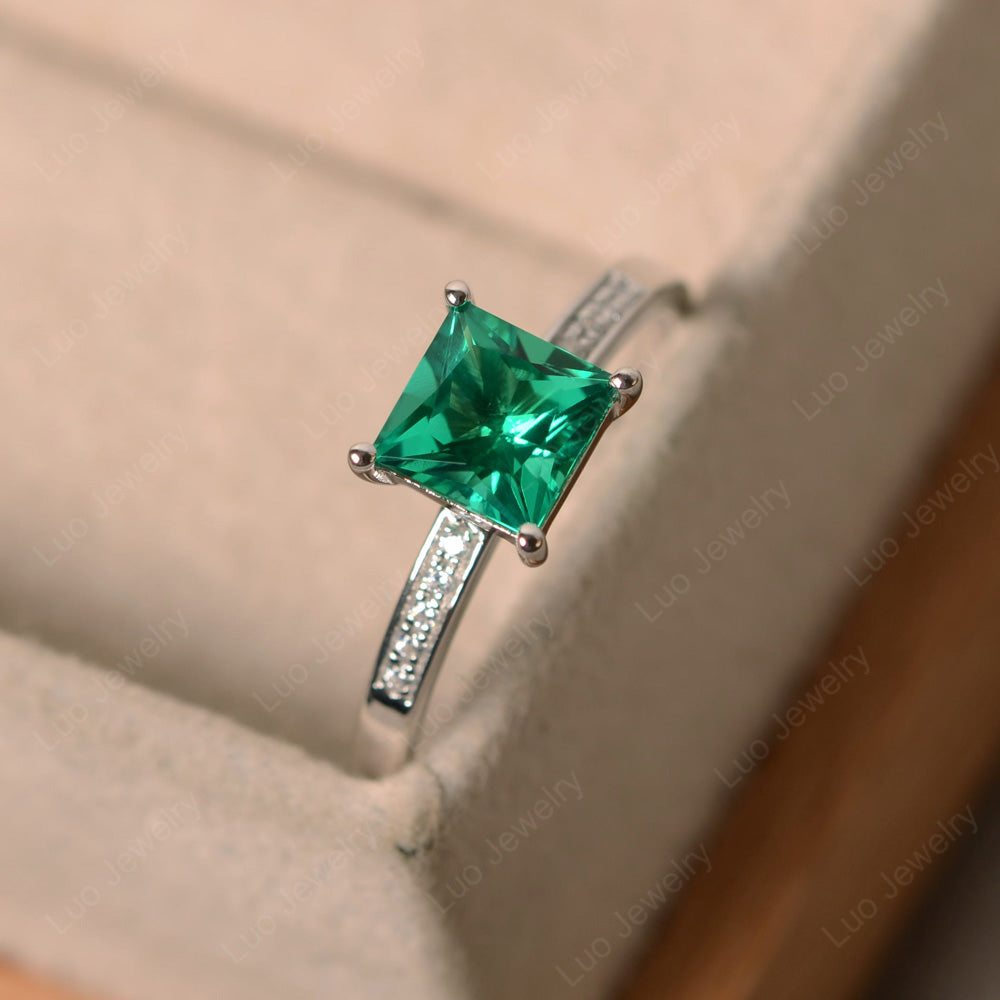 Simple Princess Cut Lab Emerald Wedding Ring - LUO Jewelry