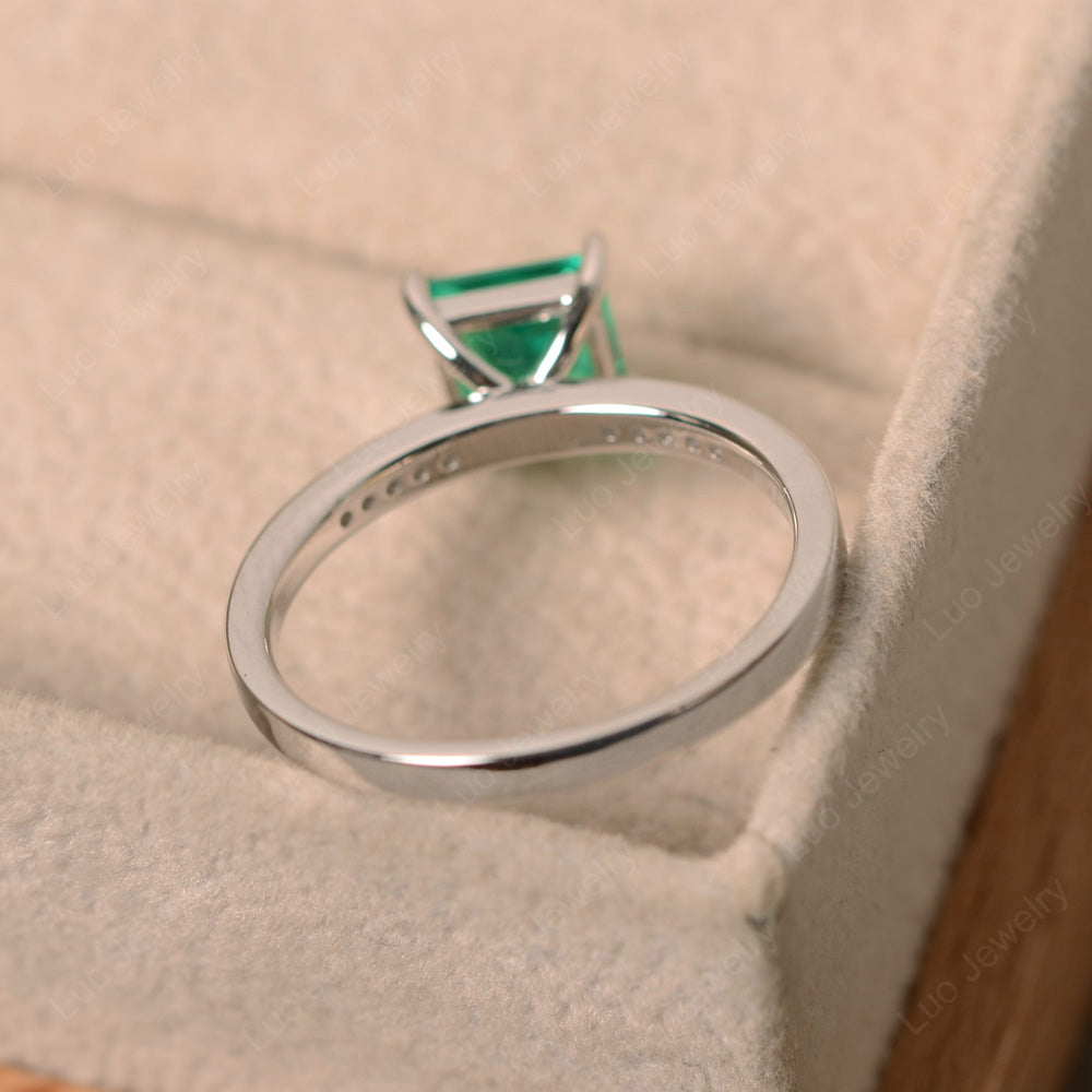 Simple Princess Cut Lab Emerald Wedding Ring - LUO Jewelry