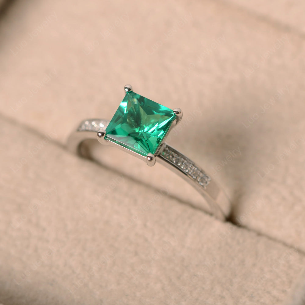 Simple Princess Cut Lab Emerald Wedding Ring - LUO Jewelry