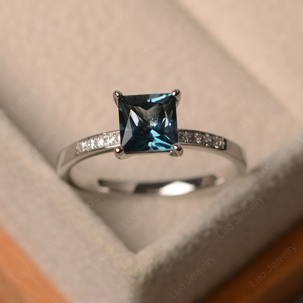 Simple Princess Cut London Blue Topaz Wedding Ring - LUO Jewelry