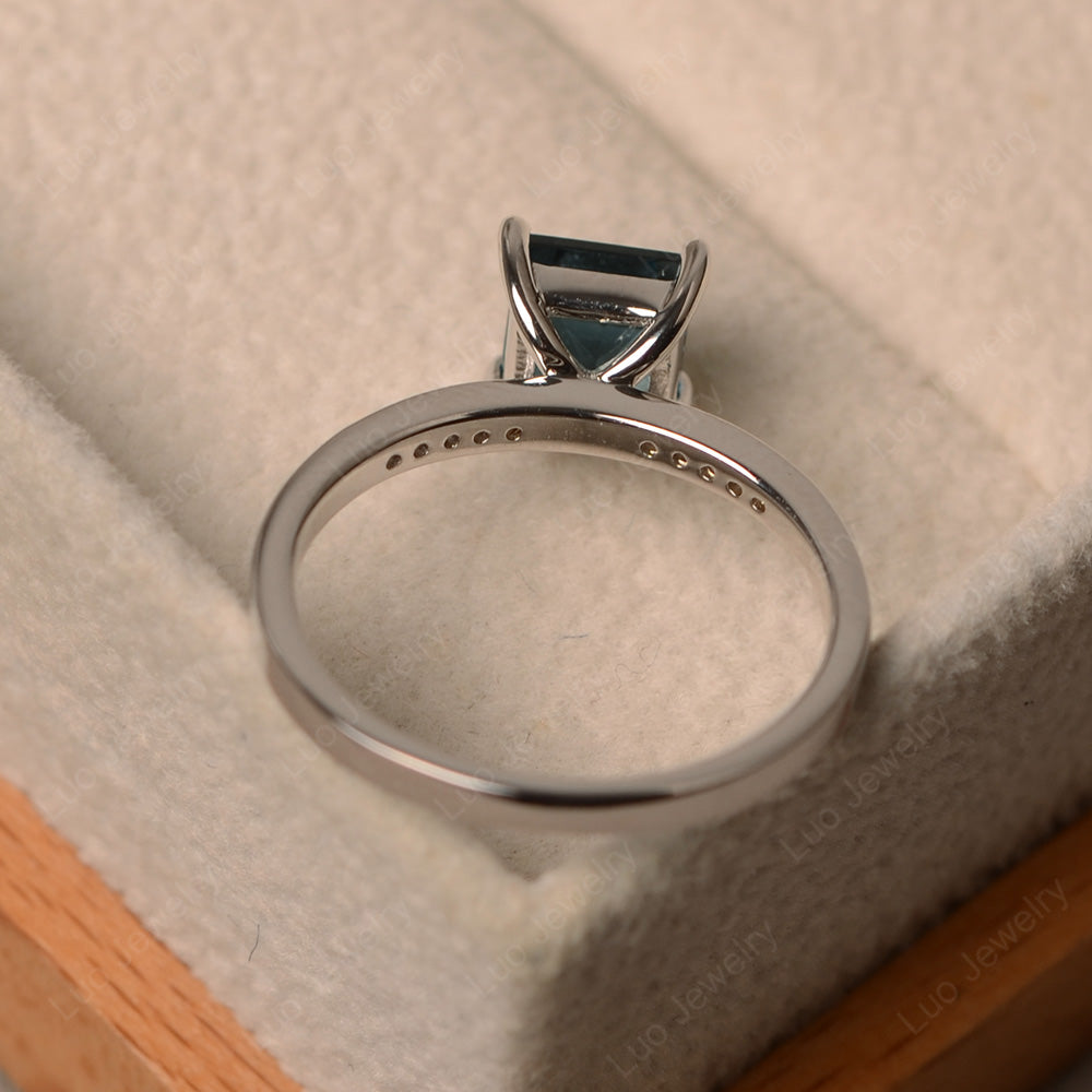 Simple Princess Cut London Blue Topaz Wedding Ring - LUO Jewelry