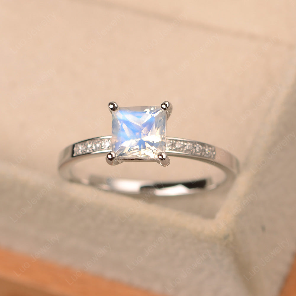 Simple Princess Cut Moonstone Wedding Ring - LUO Jewelry