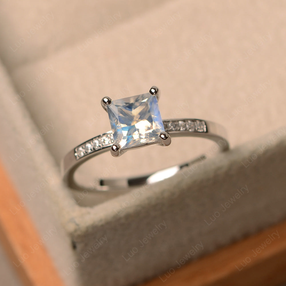 Simple Princess Cut Moonstone Wedding Ring - LUO Jewelry