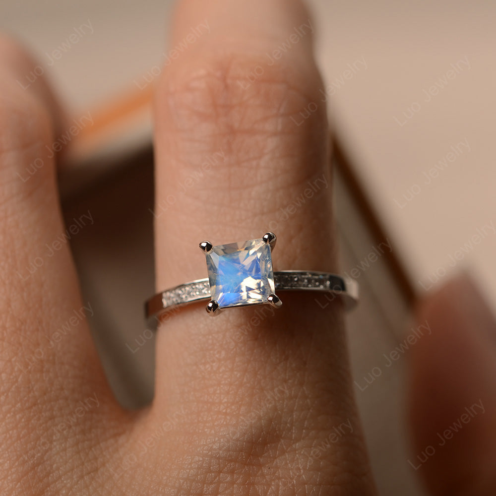 Simple Princess Cut Moonstone Wedding Ring - LUO Jewelry