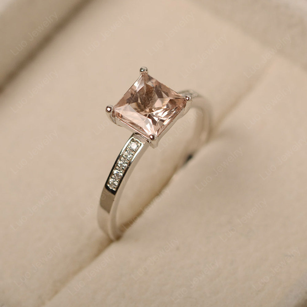 Simple Princess Cut Morganite Wedding Ring - LUO Jewelry