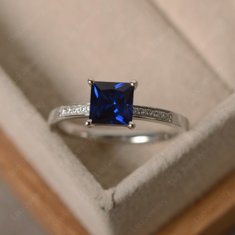 Simple Princess Cut Lab Sapphire Wedding Ring - LUO Jewelry