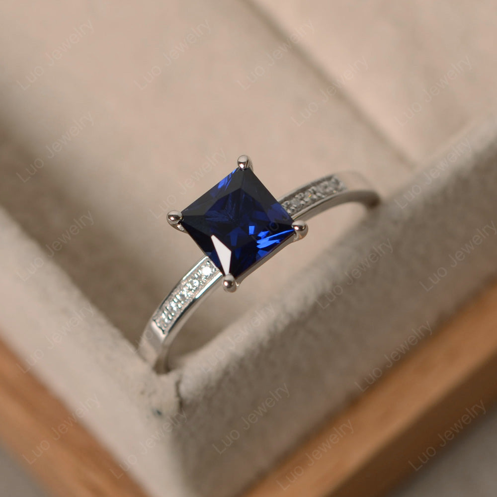 Simple Princess Cut Lab Sapphire Wedding Ring - LUO Jewelry