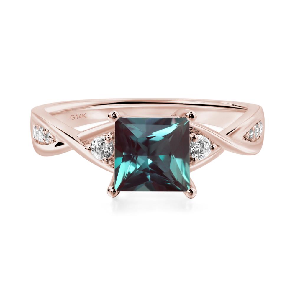 Princess Cut Lab Alexandrite Engagement Ring - LUO Jewelry #metal_14k rose gold