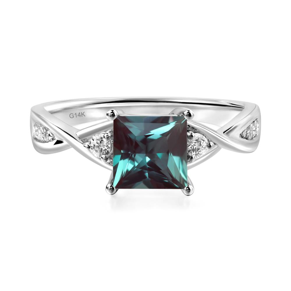 Princess Cut Lab Alexandrite Engagement Ring - LUO Jewelry #metal_14k white gold