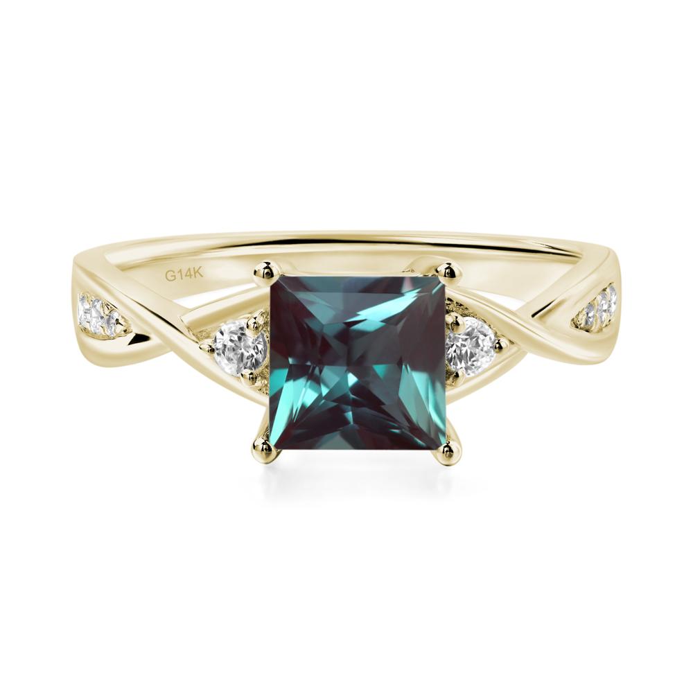 Princess Cut Lab Alexandrite Engagement Ring - LUO Jewelry #metal_14k yellow gold