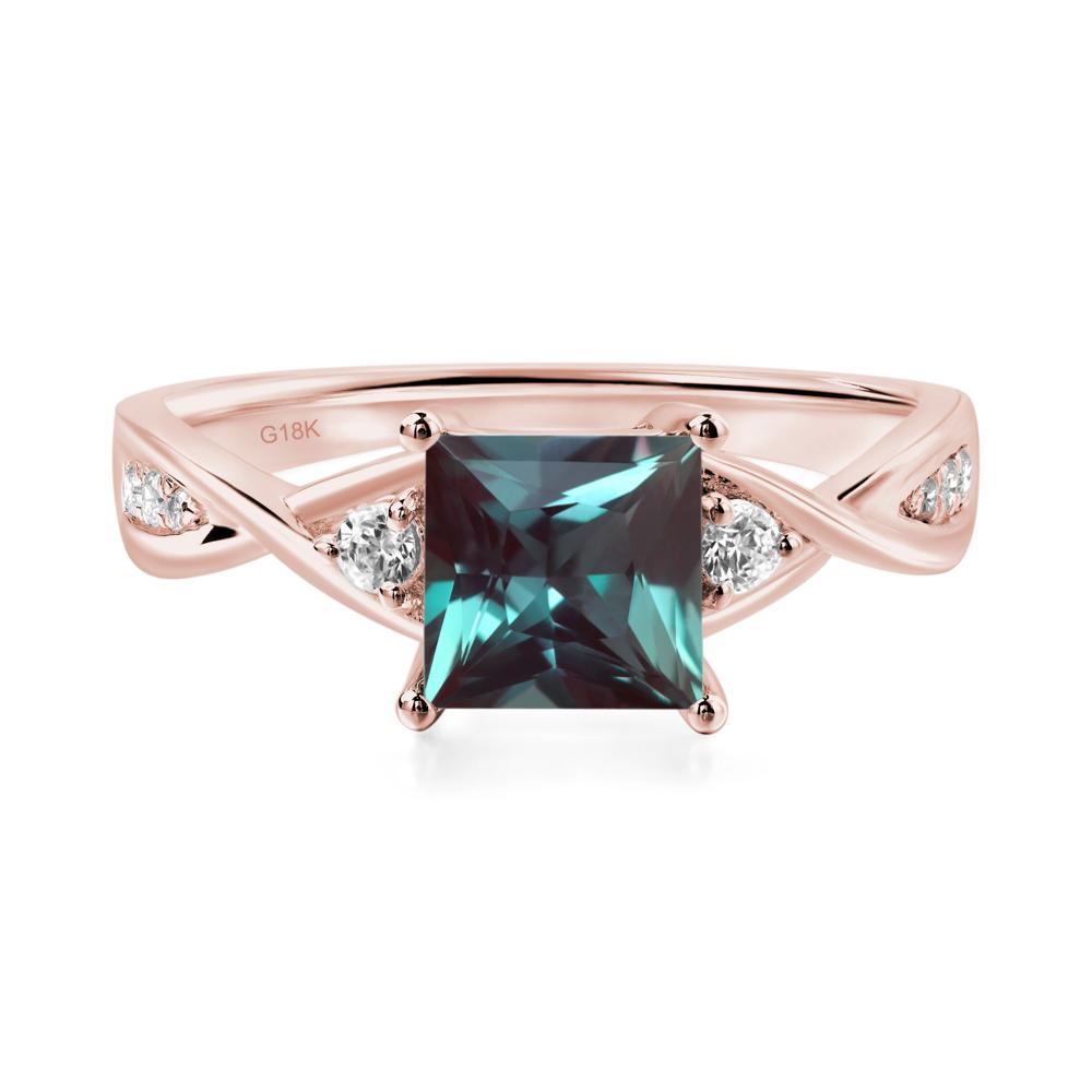 Princess Cut Lab Alexandrite Engagement Ring - LUO Jewelry #metal_18k rose gold
