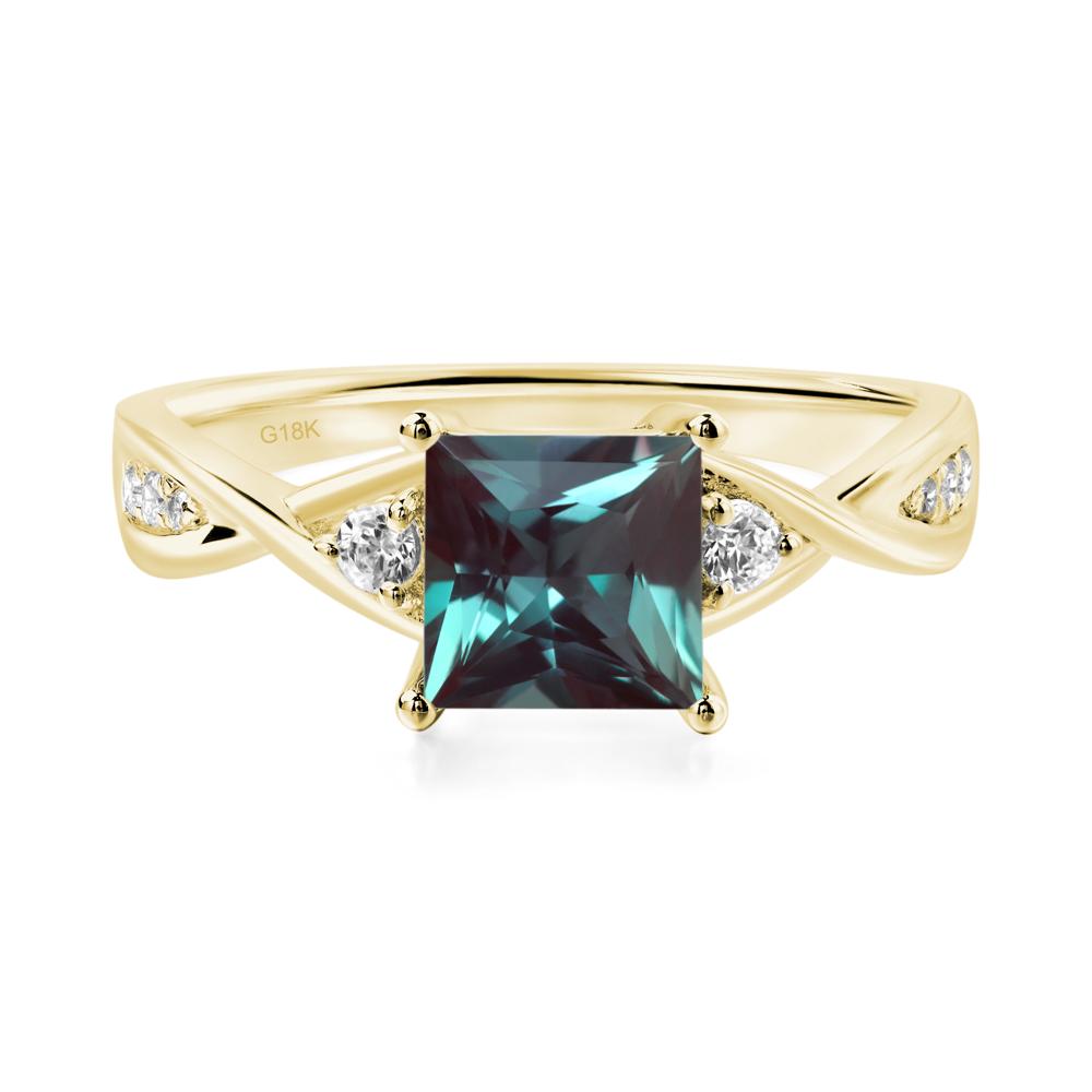 Princess Cut Lab Alexandrite Engagement Ring - LUO Jewelry #metal_18k yellow gold