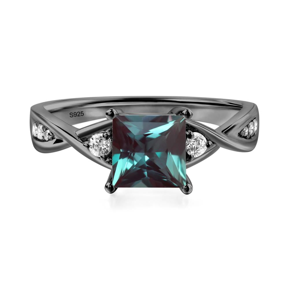 Princess Cut Lab Alexandrite Engagement Ring - LUO Jewelry #metal_black finish sterling silver