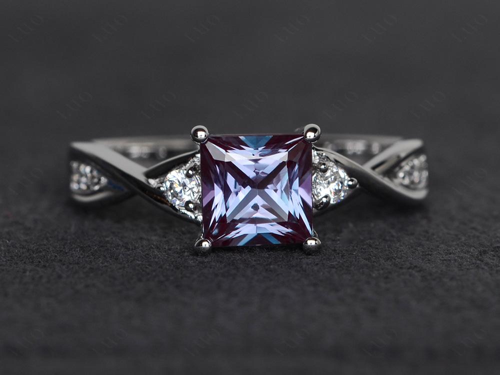 Princess Cut Lab Alexandrite Engagement Ring - LUO Jewelry