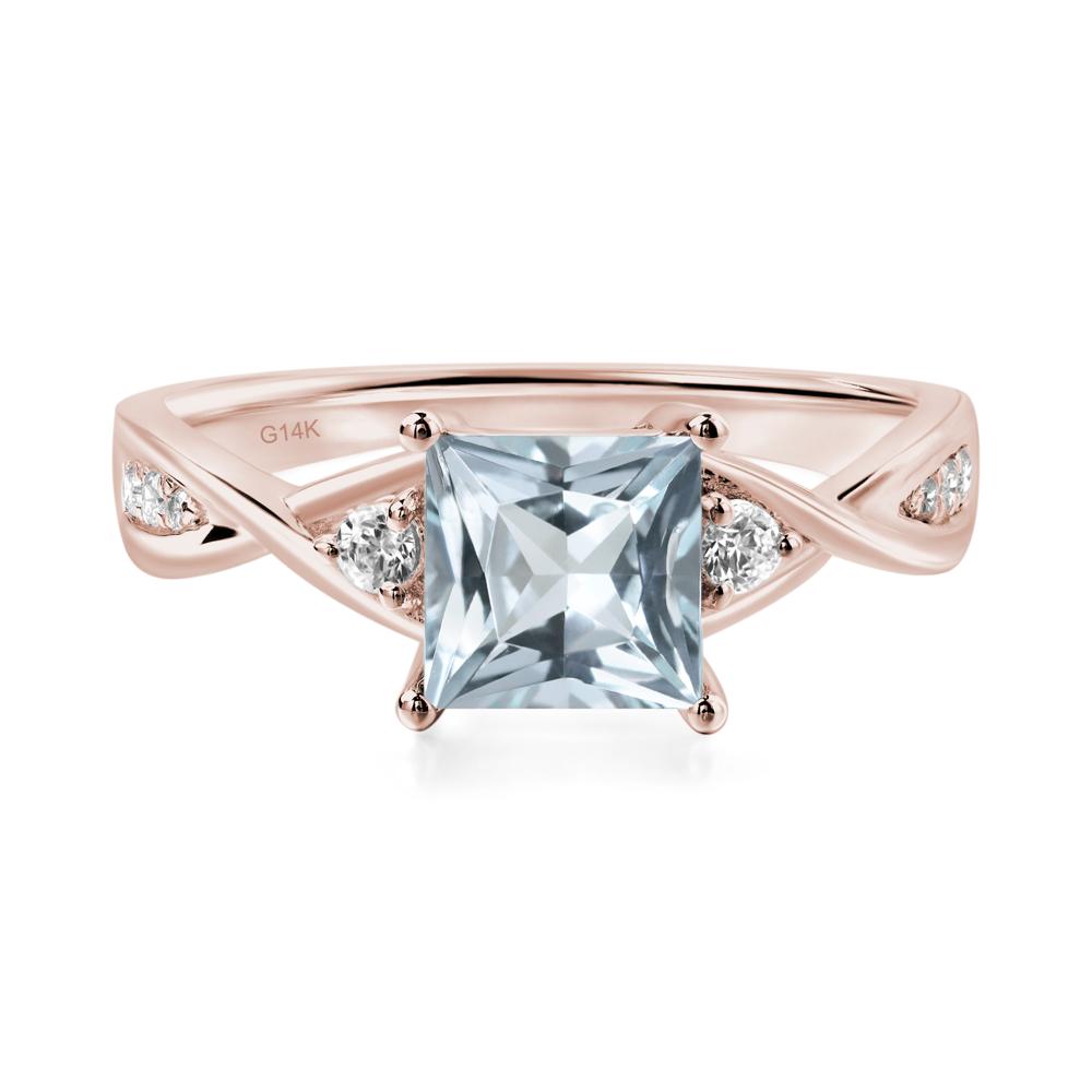 Princess Cut Aquamarine Engagement Ring - LUO Jewelry #metal_14k rose gold