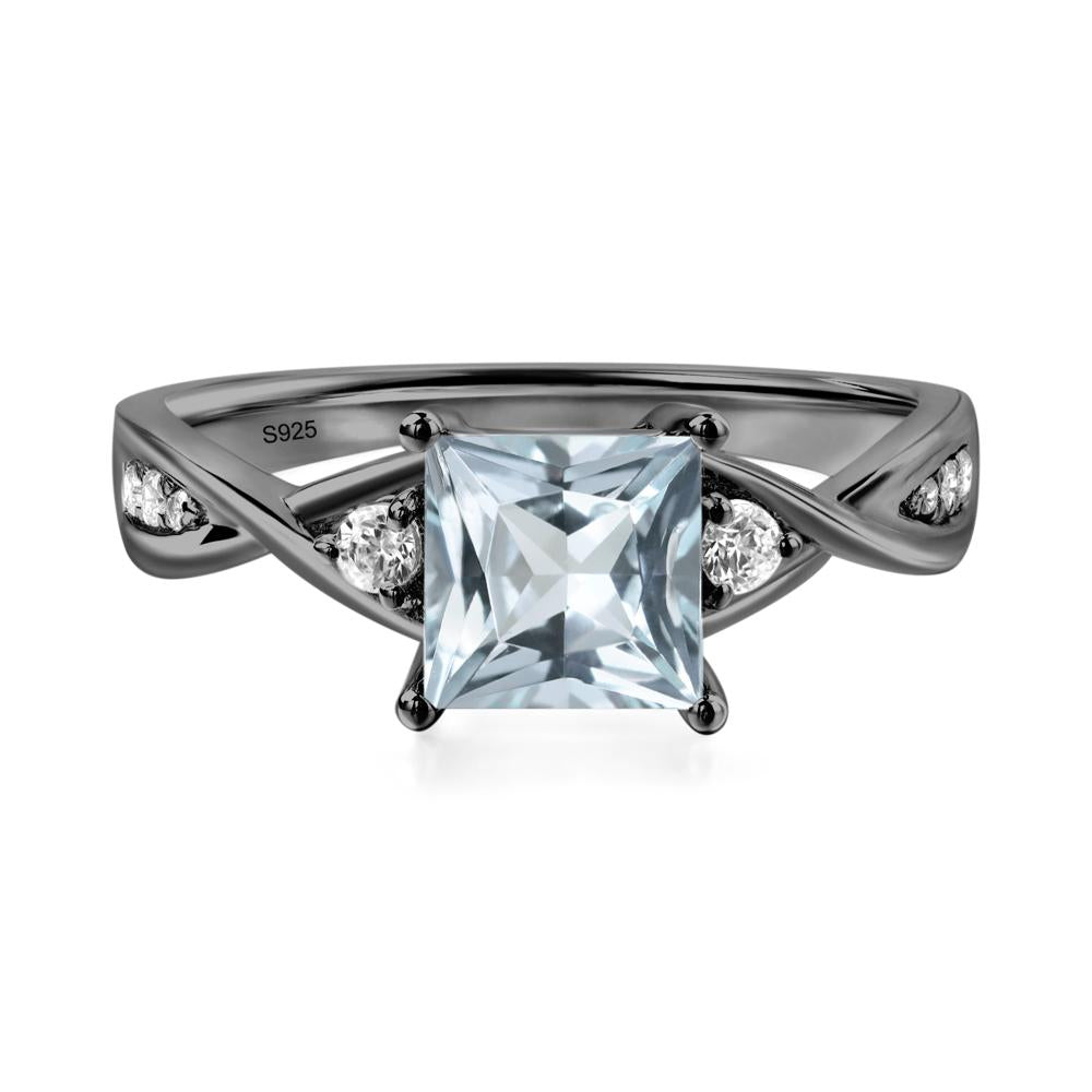 Princess Cut Aquamarine Engagement Ring - LUO Jewelry #metal_black finish sterling silver