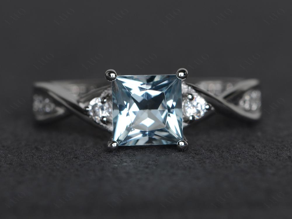 Princess Cut Aquamarine Engagement Ring - LUO Jewelry