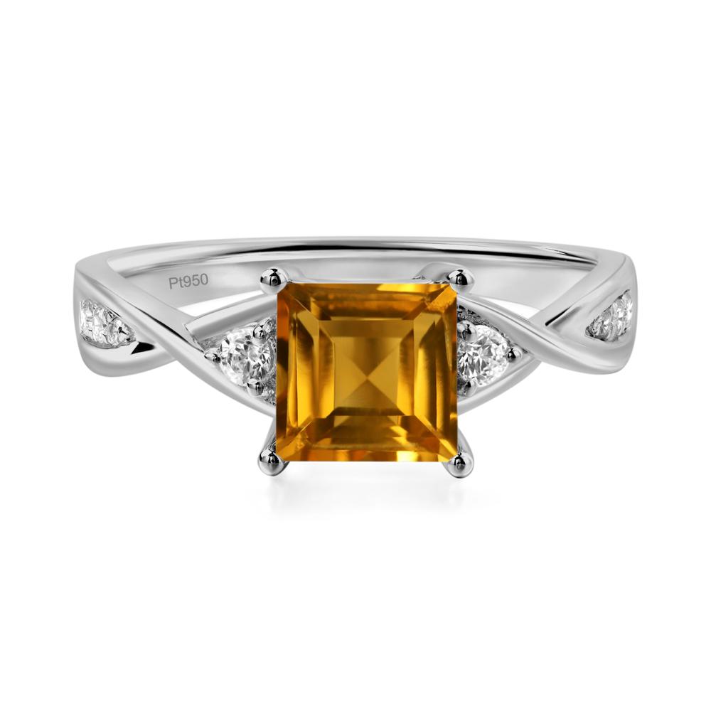 Square Cut Citrine Engagement Ring - LUO Jewelry #metal_platinum