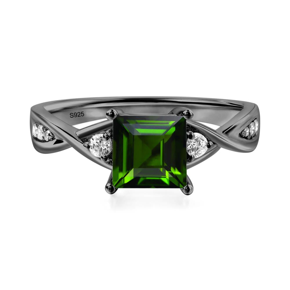 Square Cut Diopside Engagement Ring - LUO Jewelry #metal_black finish sterling silver