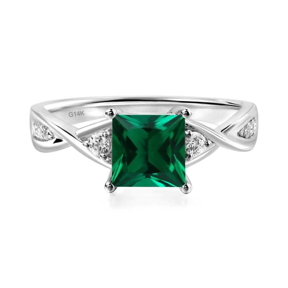 Princess Cut Emerald Engagement Ring - LUO Jewelry #metal_14k white gold