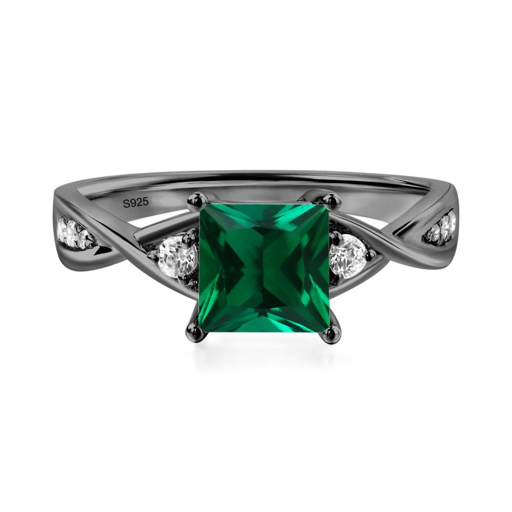 Princess Cut Emerald Engagement Ring - LUO Jewelry #metal_black finish sterling silver