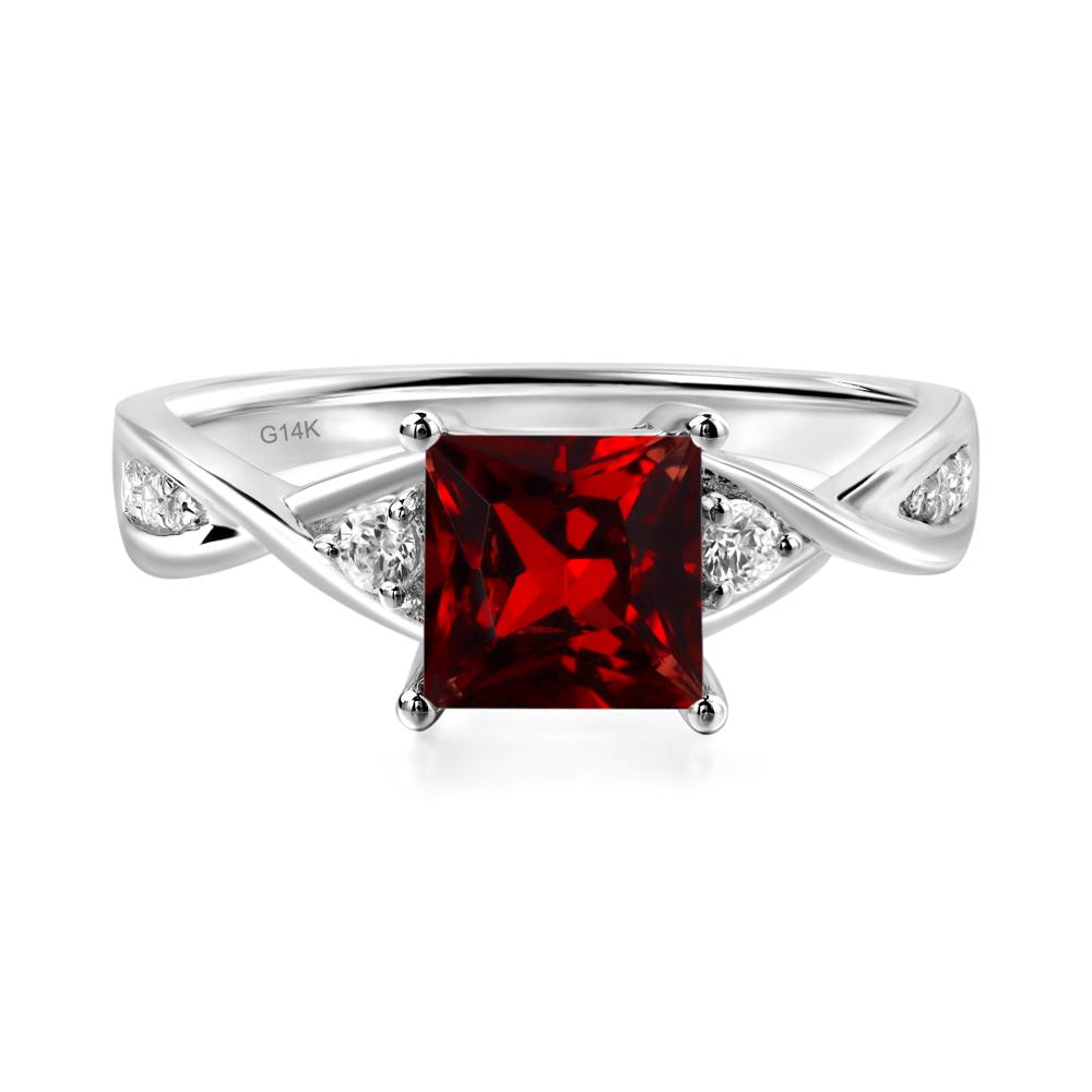 Princess Cut Garnet Engagement Ring - LUO Jewelry #metal_14k white gold