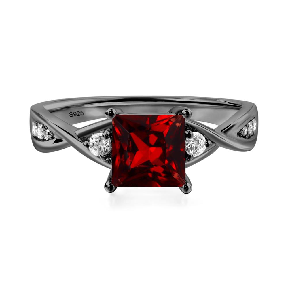 Princess Cut Garnet Engagement Ring - LUO Jewelry #metal_black finish sterling silver