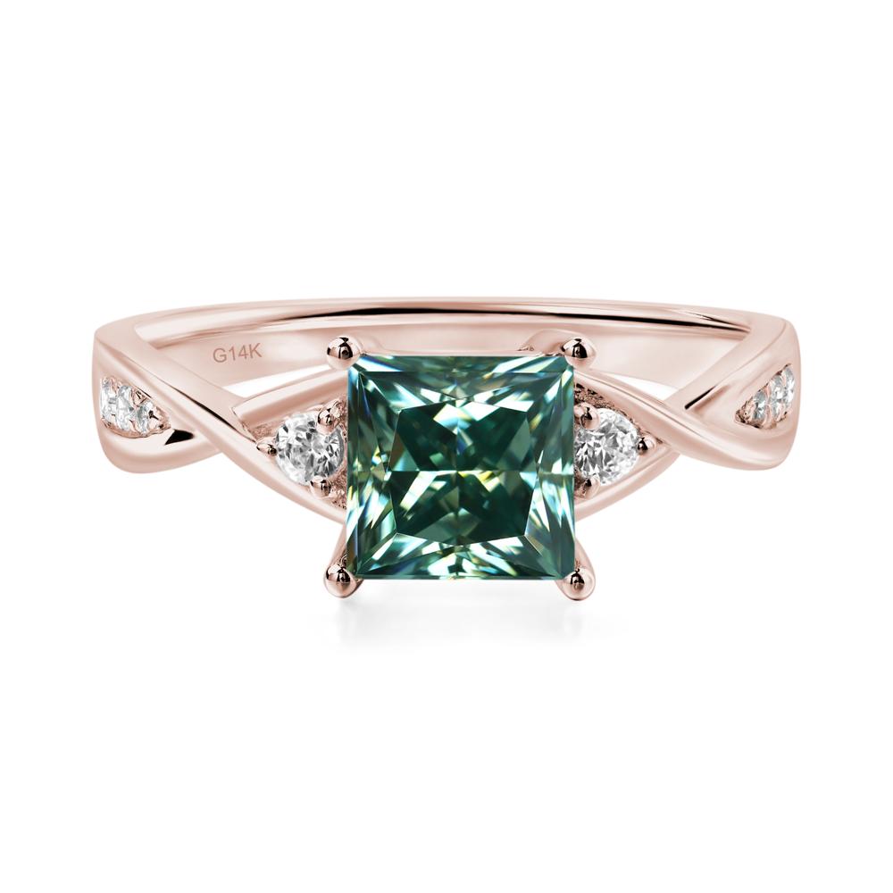 Princess Cut Green Moissanite Engagement Ring - LUO Jewelry #metal_14k rose gold