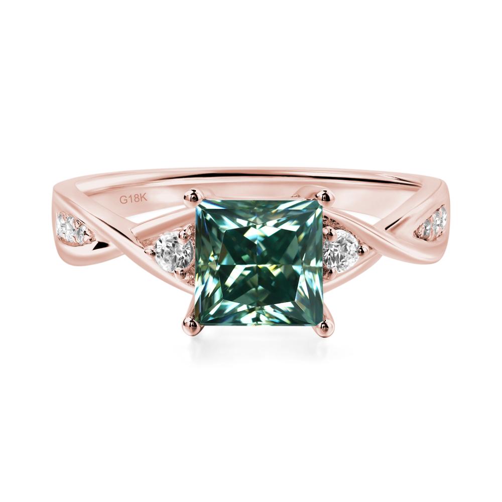 Princess Cut Green Moissanite Engagement Ring - LUO Jewelry #metal_18k rose gold