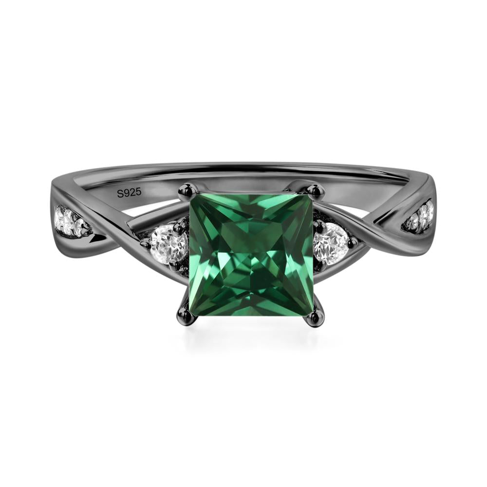 Princess Cut Green Sapphire Engagement Ring - LUO Jewelry #metal_black finish sterling silver