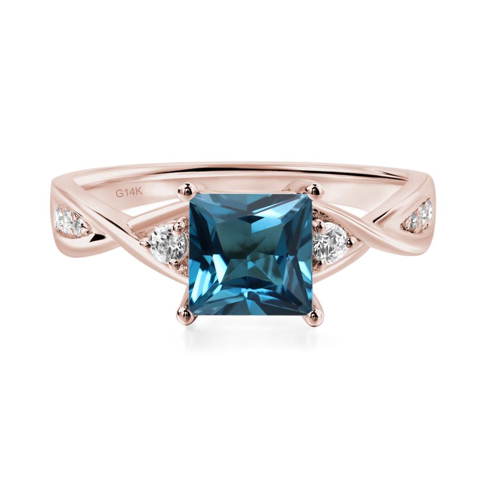 Princess Cut London Blue Topaz Engagement Ring - LUO Jewelry #metal_14k rose gold