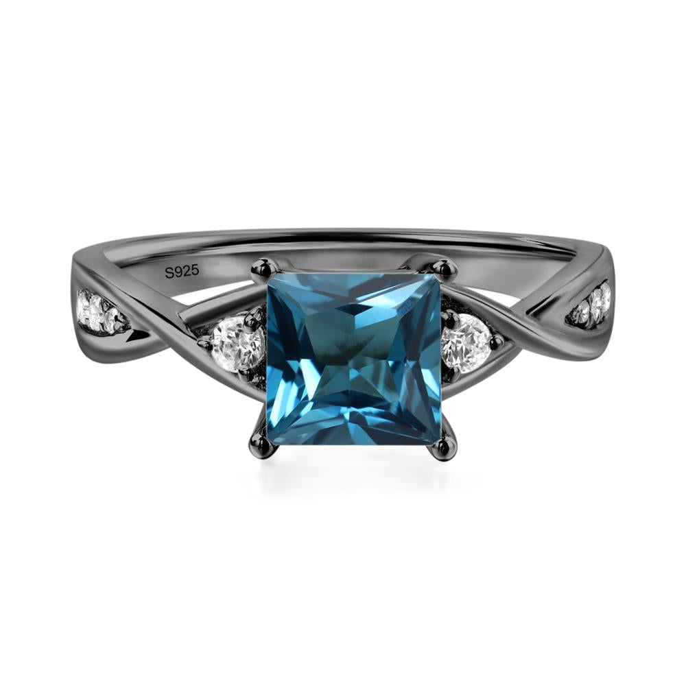 Princess Cut London Blue Topaz Engagement Ring - LUO Jewelry #metal_black finish sterling silver