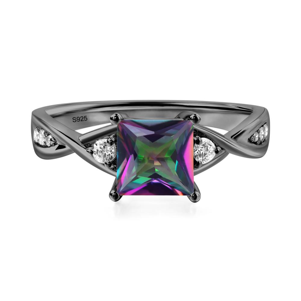 Princess Cut Mystic Topaz Engagement Ring - LUO Jewelry #metal_black finish sterling silver