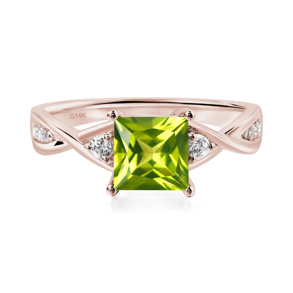 Princess Cut Peridot Engagement Ring - LUO Jewelry #metal_14k rose gold