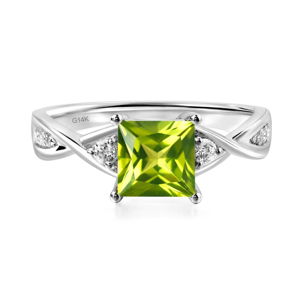Princess Cut Peridot Engagement Ring - LUO Jewelry #metal_14k white gold