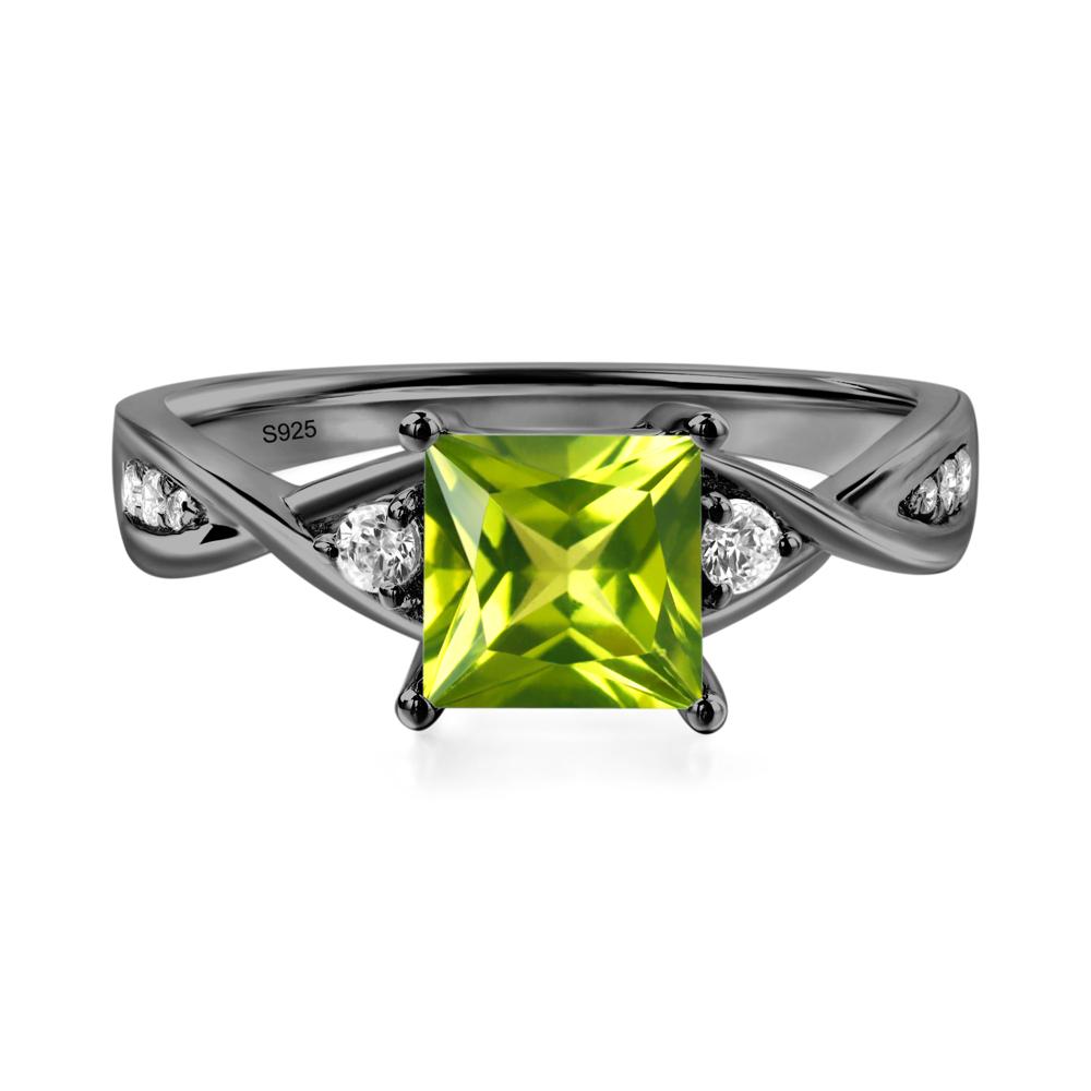 Princess Cut Peridot Engagement Ring - LUO Jewelry #metal_black finish sterling silver
