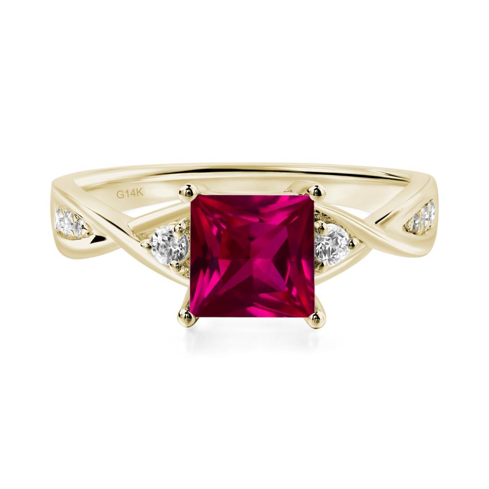 Princess Cut Ruby Engagement Ring - LUO Jewelry #metal_14k yellow gold