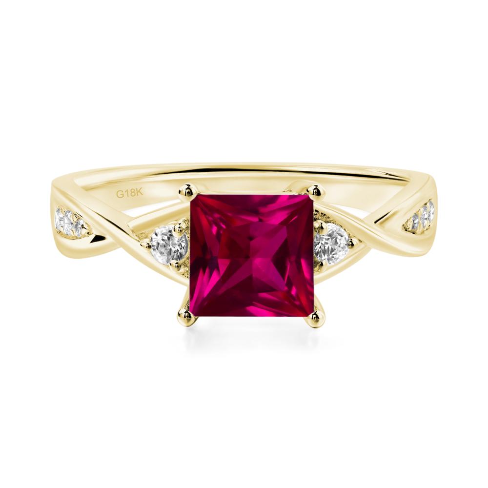 Princess Cut Ruby Engagement Ring - LUO Jewelry #metal_18k yellow gold