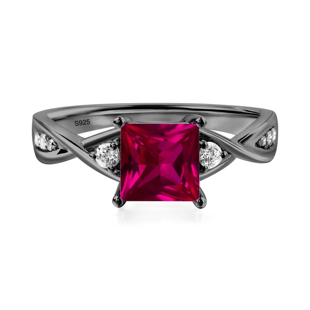 Princess Cut Ruby Engagement Ring - LUO Jewelry #metal_black finish sterling silver